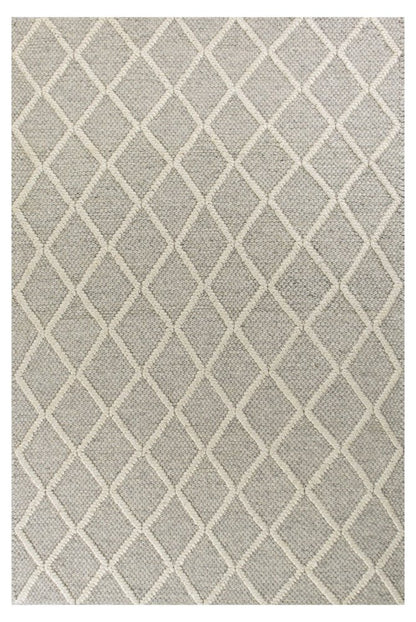 9' X 13' Gray And Ivory Wool Diamond Hand Woven Area Rug