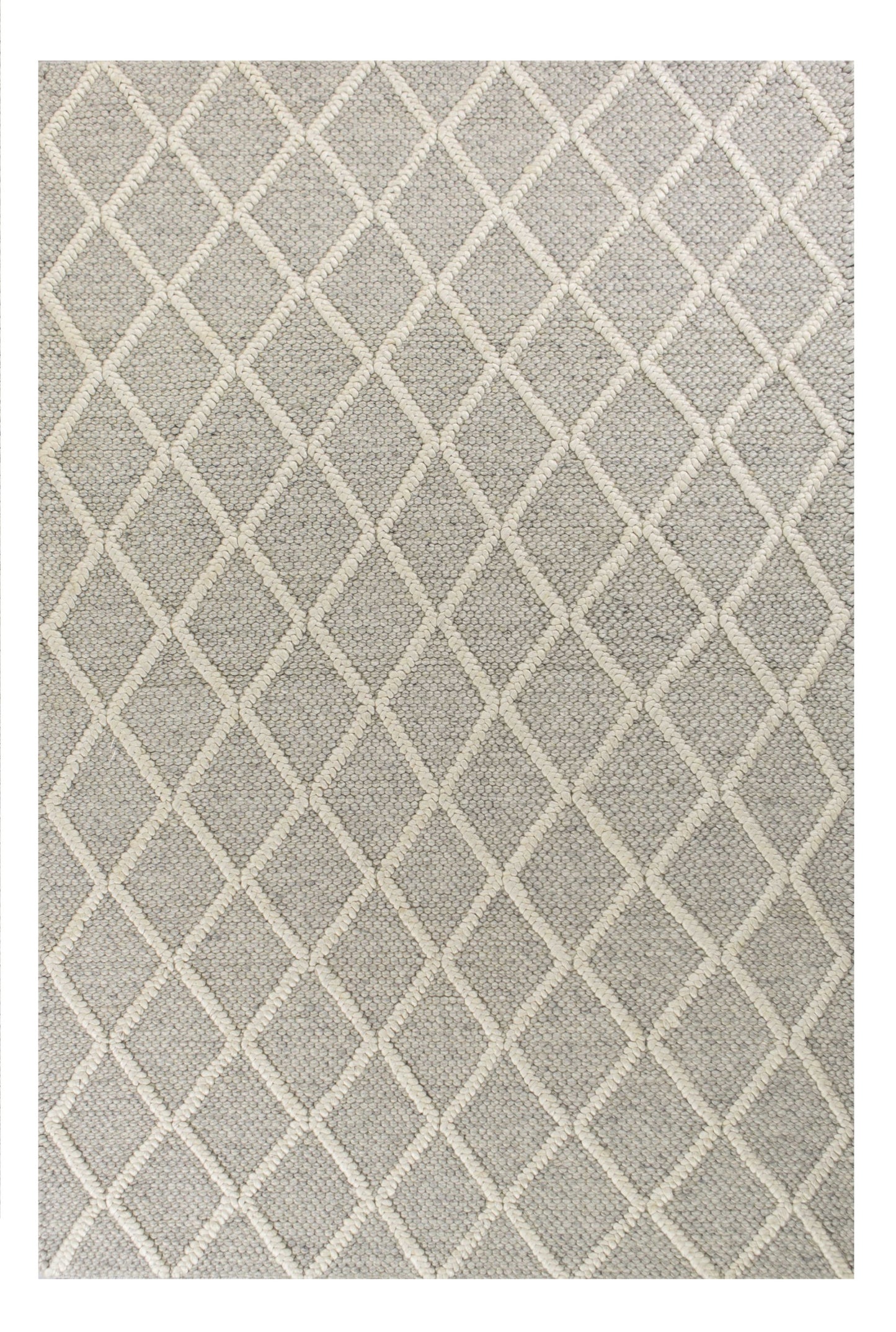 9' X 13' Grey Hand Woven Diamond Pattern Indoor Area Rug