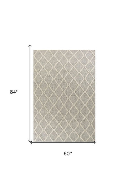 9' X 13' Gray And Ivory Wool Diamond Hand Woven Area Rug