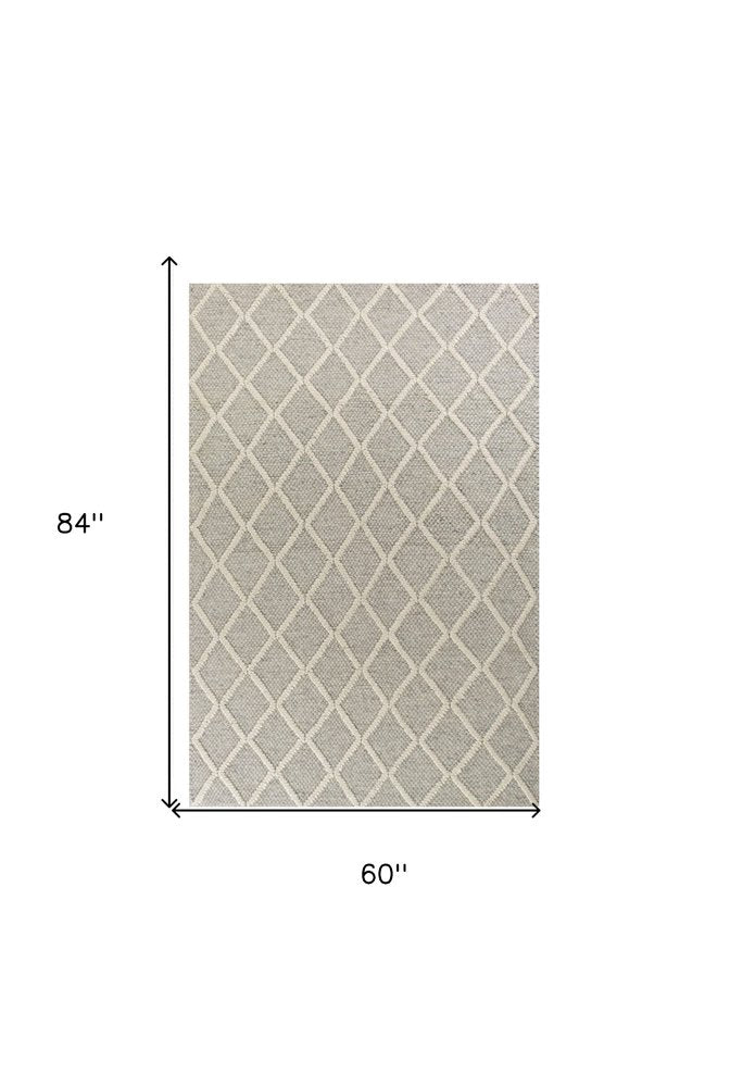 9' X 13' Gray And Ivory Wool Diamond Hand Woven Area Rug