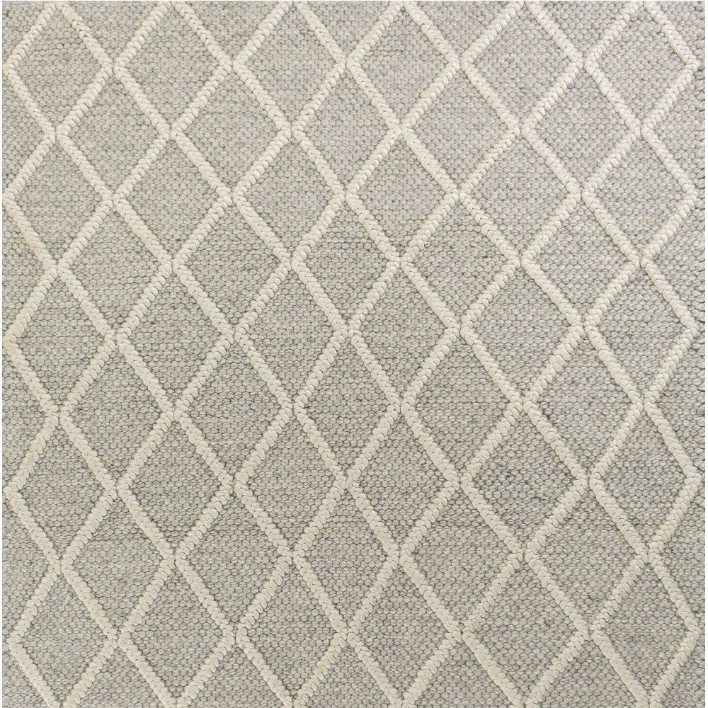 9' X 13' Grey Hand Woven Diamond Pattern Indoor Area Rug