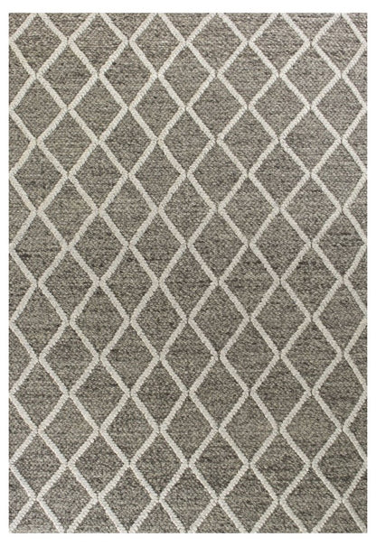 5' X 7' Dark Gray and Ivory Wool Diamond Hand Woven Berber Area Rug