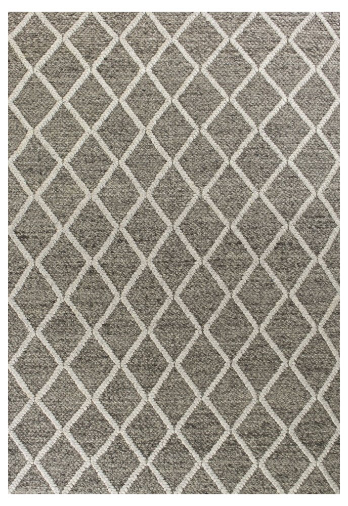 5' X 7' Dark Gray and Ivory Wool Diamond Hand Woven Berber Area Rug