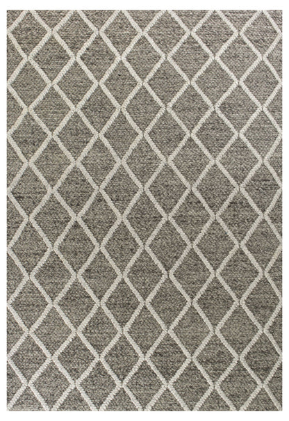 5' X 7' Dark Gray and Ivory Wool Diamond Hand Woven Berber Area Rug