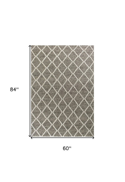 5' X 7' Dark Gray and Ivory Wool Diamond Hand Woven Berber Area Rug