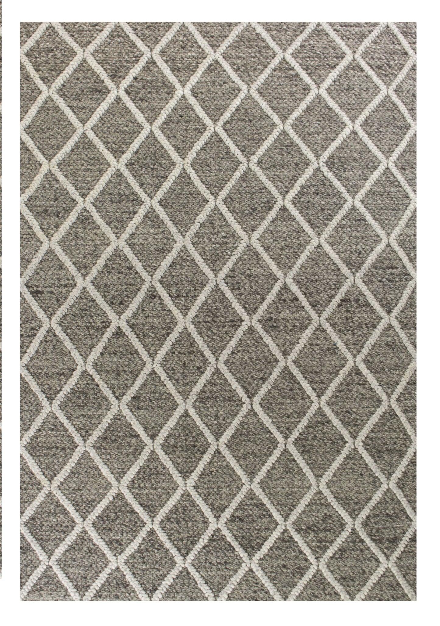 5' X 7' Dark Gray and Ivory Wool Diamond Hand Woven Berber Area Rug