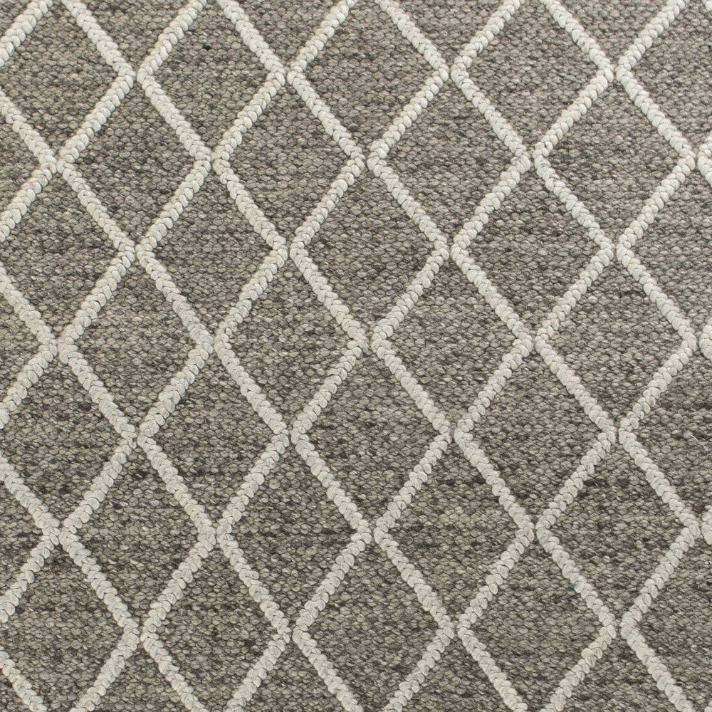 5' X 7' Dark Gray and Ivory Wool Diamond Hand Woven Berber Area Rug