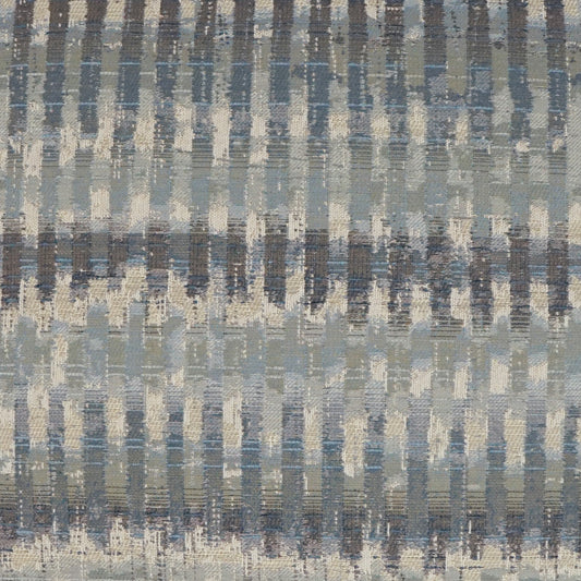 Blue-gray woven fabric with repeating vertical brushstroke stripes; abstract textile texture.