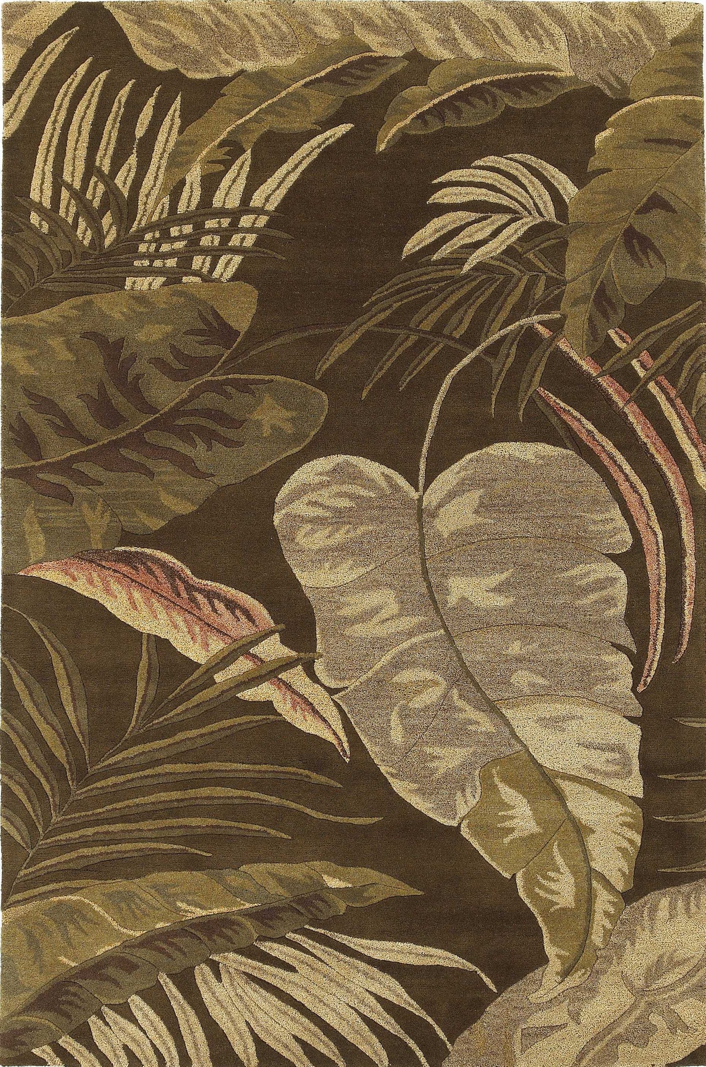 3' X 4' Mocha Brown Hand Tufted Tropical Leaves Indoor Area Rug