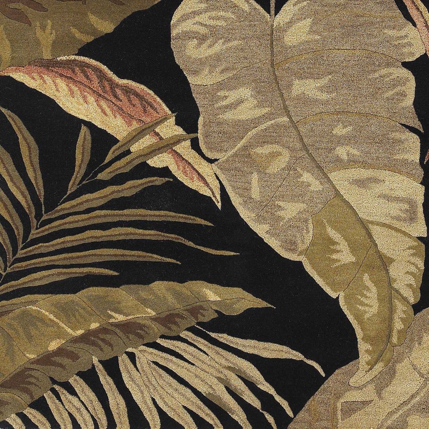 5' X 8' Midnight Black Hand Tufted Tropical Leaves Indoor Area Rug