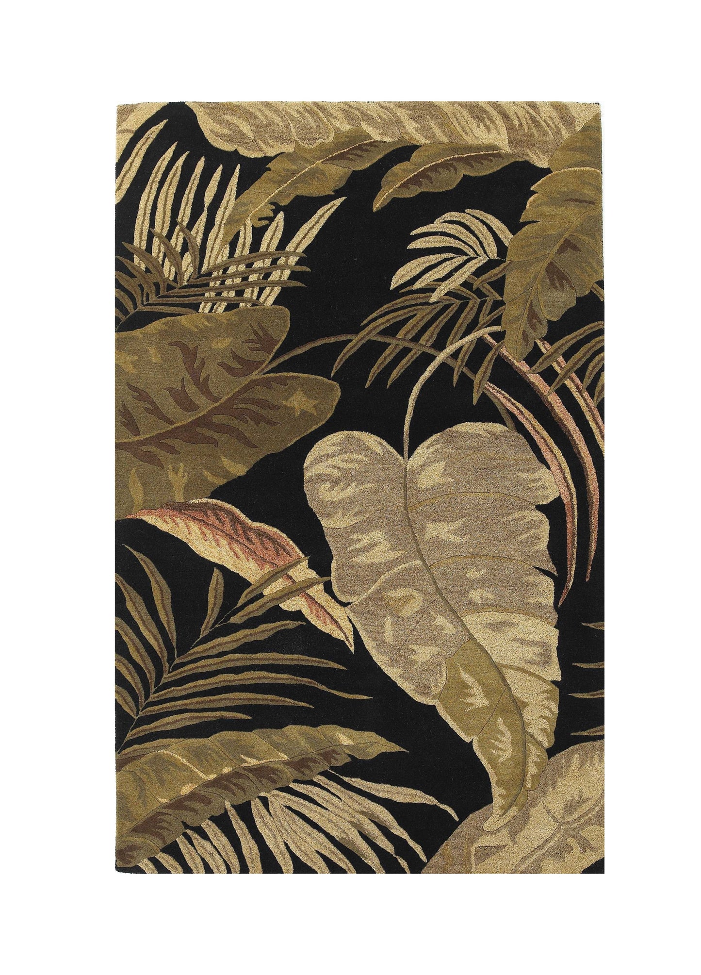 5' X 8' Midnight Black Hand Tufted Tropical Leaves Indoor Area Rug