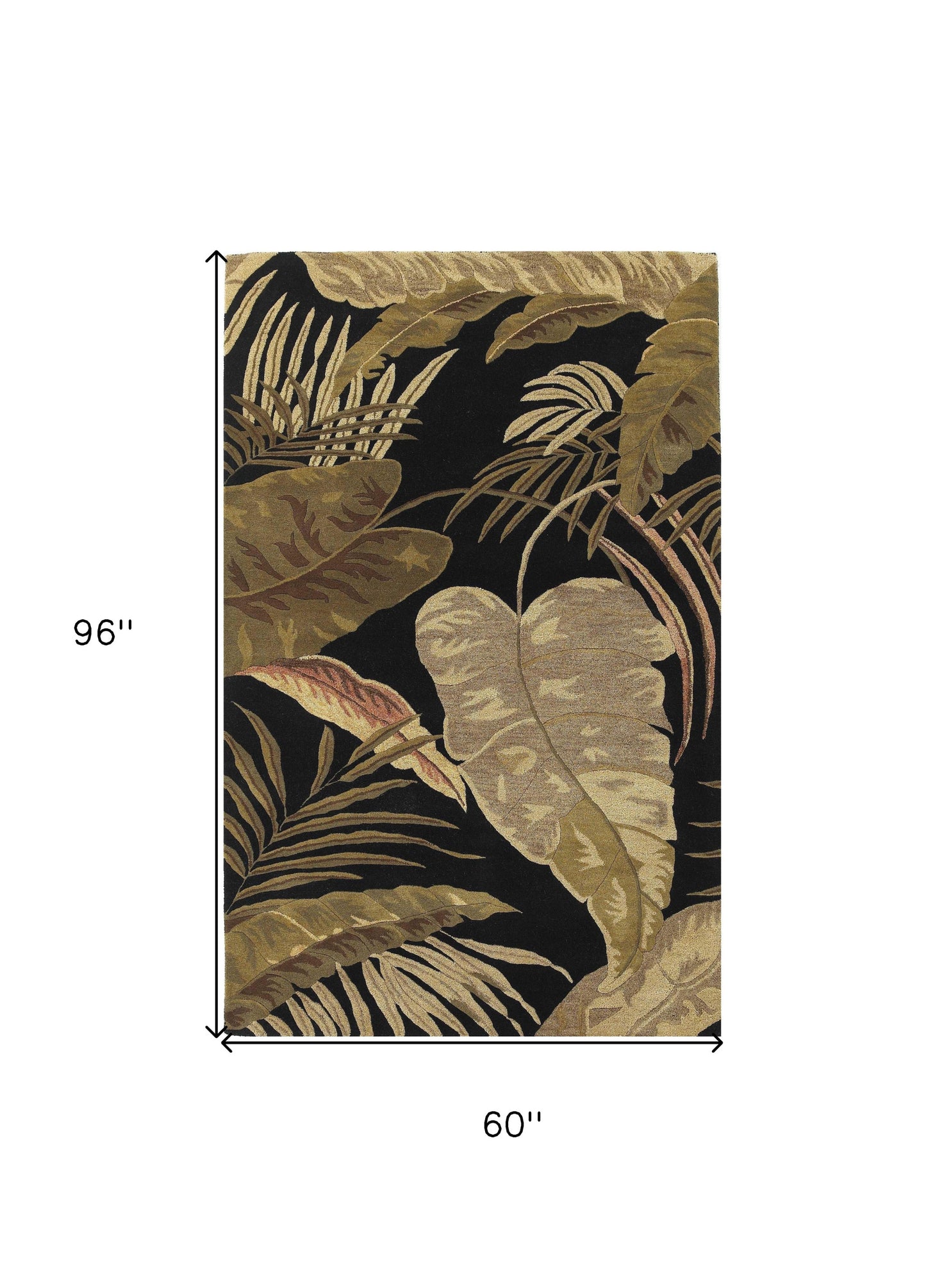 5' X 8' Midnight Black Hand Tufted Tropical Leaves Indoor Area Rug