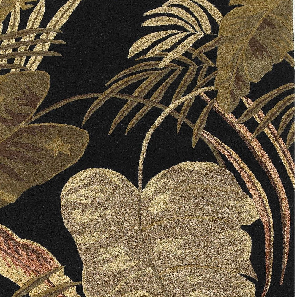 5' X 8' Midnight Black Hand Tufted Tropical Leaves Indoor Area Rug