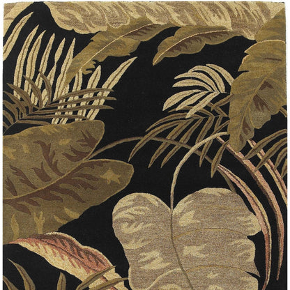 5' X 8' Midnight Black Hand Tufted Tropical Leaves Indoor Area Rug