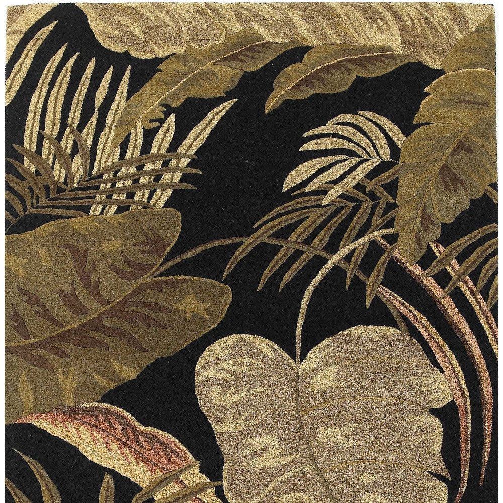 5' X 8' Midnight Black Hand Tufted Tropical Leaves Indoor Area Rug