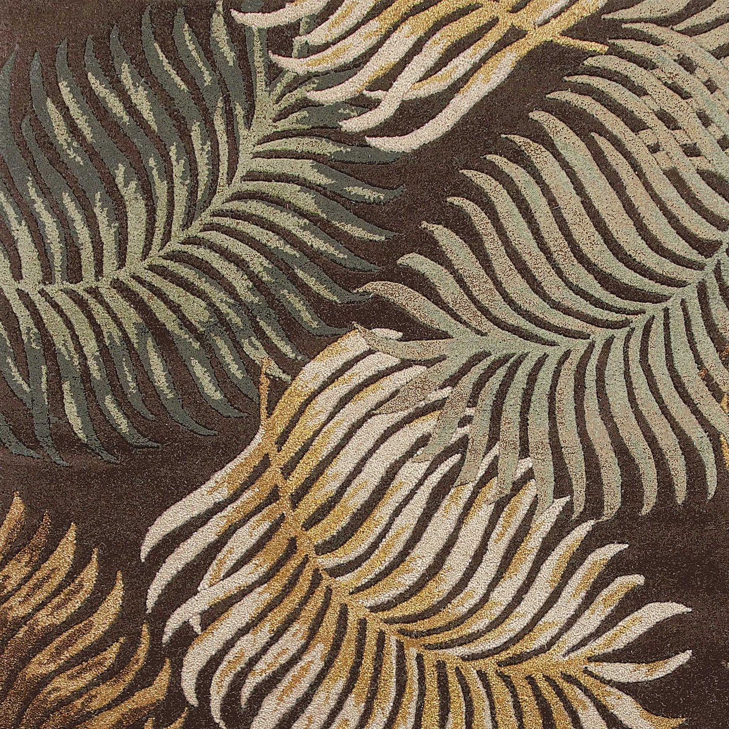 3' X 5' Espresso Fern Leaves Wool Area Rug