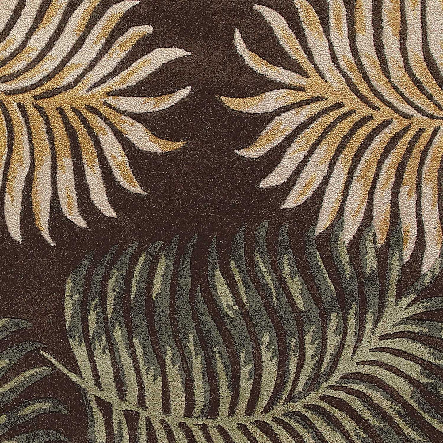 3' X 5' Espresso Fern Leaves Wool Area Rug