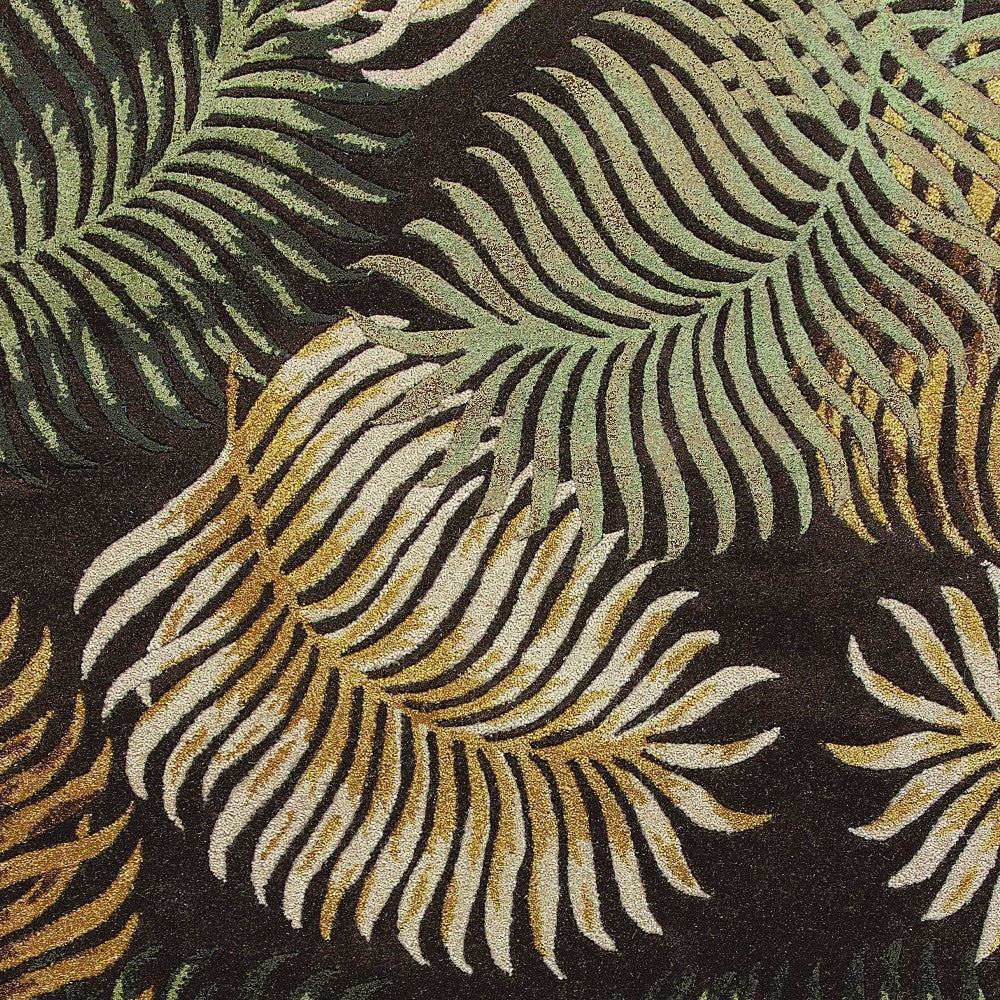 3' X 5' Espresso Fern Leaves Wool Area Rug