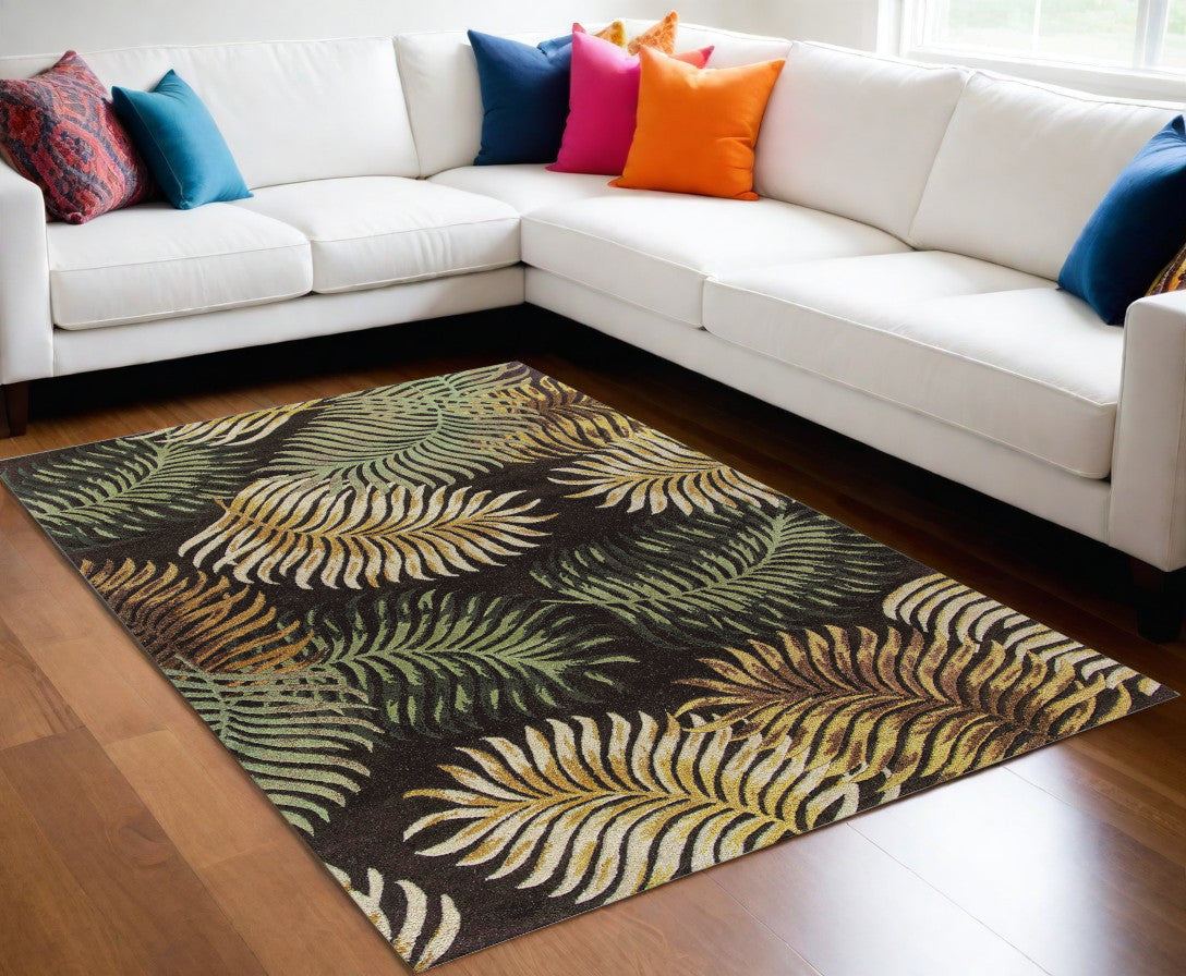 3' X 5' Espresso Fern Leaves Wool Area Rug