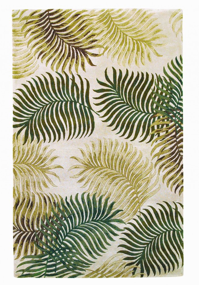 2' X 4' Natural Green And Brown Wool Botanical Leaves Hand Tufted Area Rug