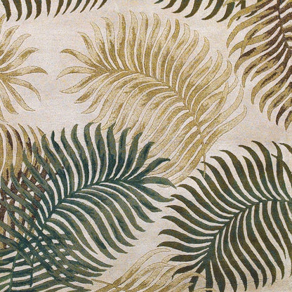 2' X 4' Natural Green And Brown Wool Botanical Leaves Hand Tufted Area Rug