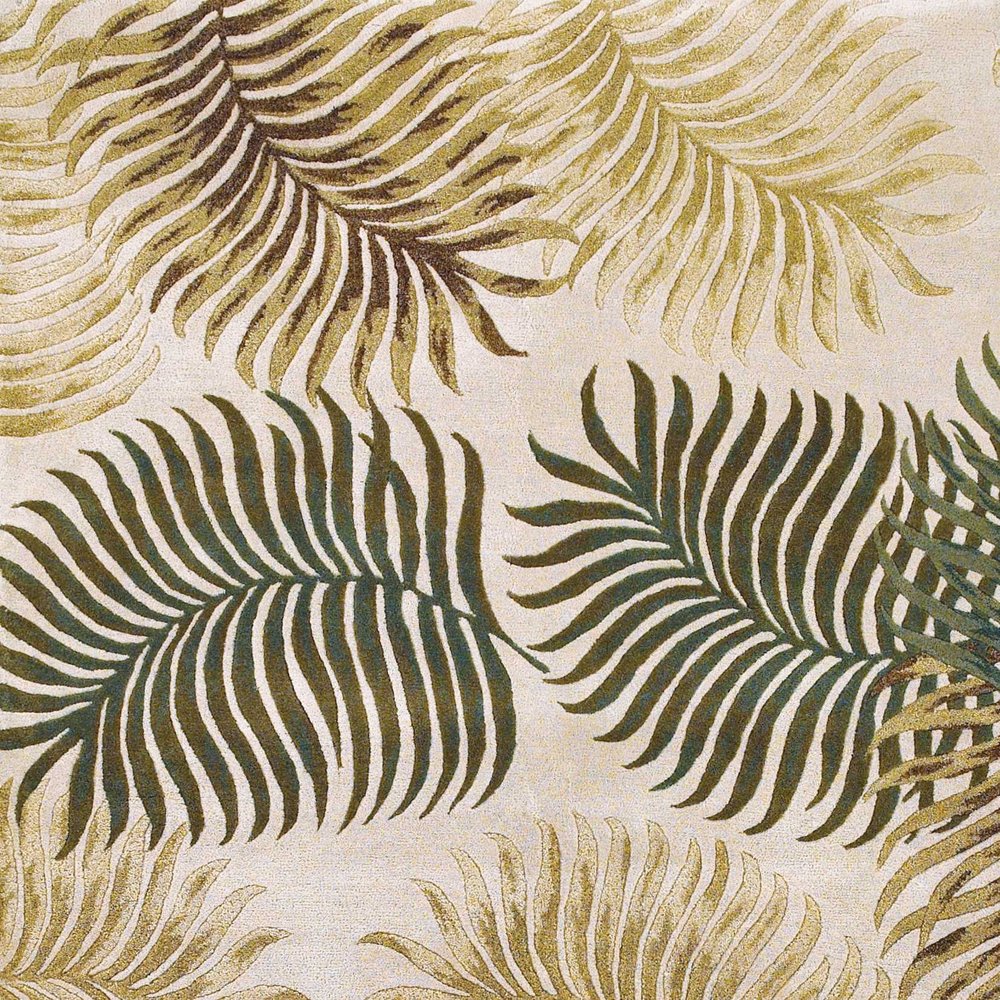 2' X 4' Natural Green And Brown Wool Botanical Leaves Hand Tufted Area Rug