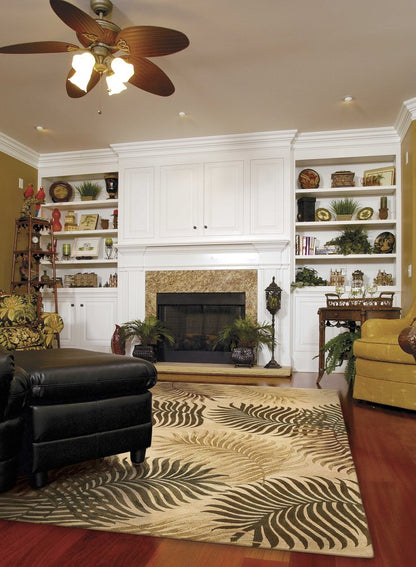 2' X 4' Natural Green And Brown Wool Botanical Leaves Hand Tufted Area Rug