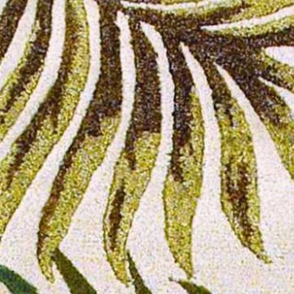 2' X 4' Natural Green And Brown Wool Botanical Leaves Hand Tufted Area Rug