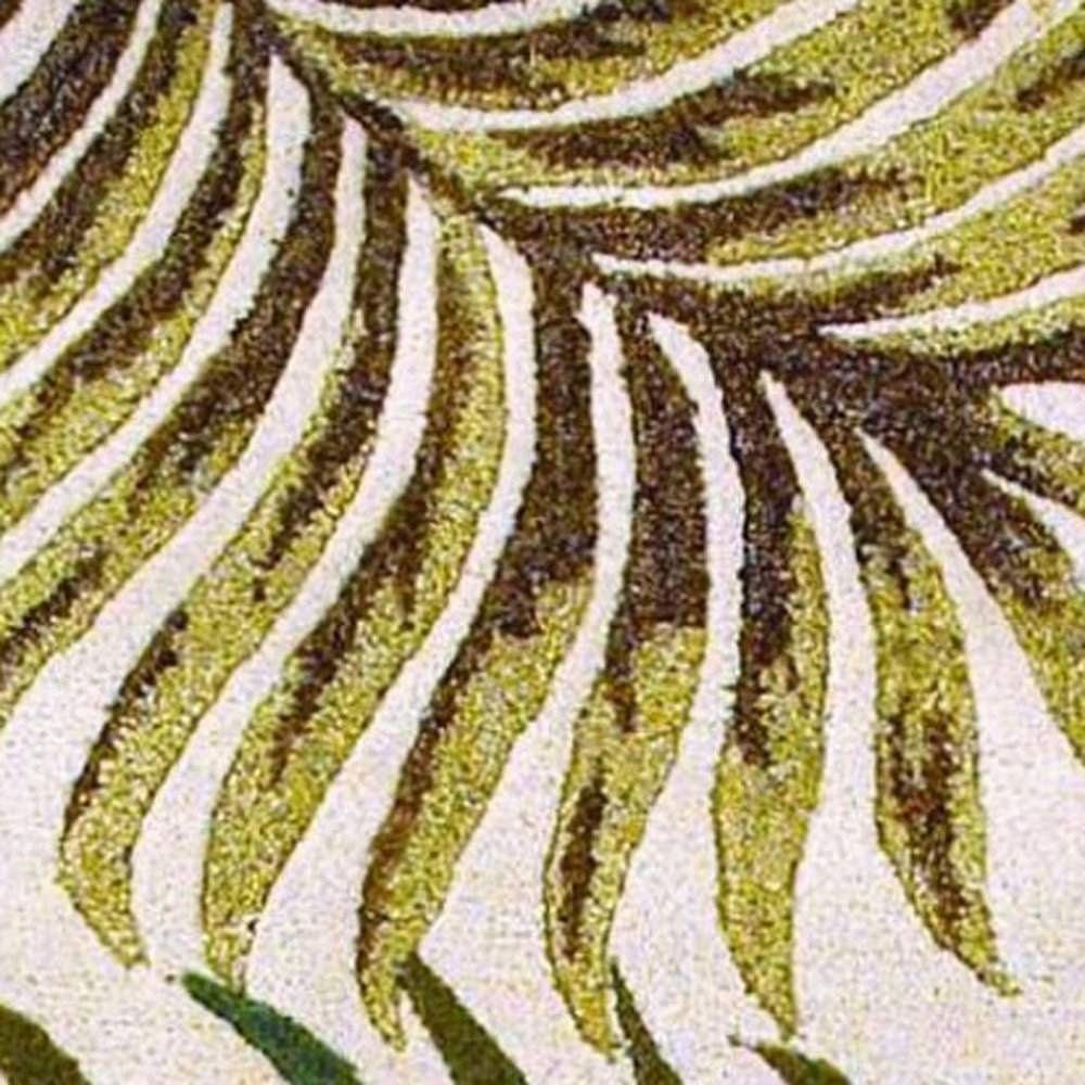 2' X 4' Natural Green And Brown Wool Botanical Leaves Hand Tufted Area Rug