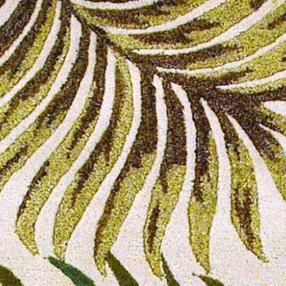 2' X 4' Natural Green And Brown Wool Botanical Leaves Hand Tufted Area Rug