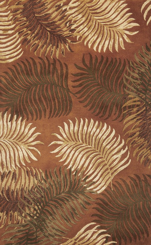 5' X 8' Rust Orange And Green Wool Botanical Leaves Hand Tufted Area Rug