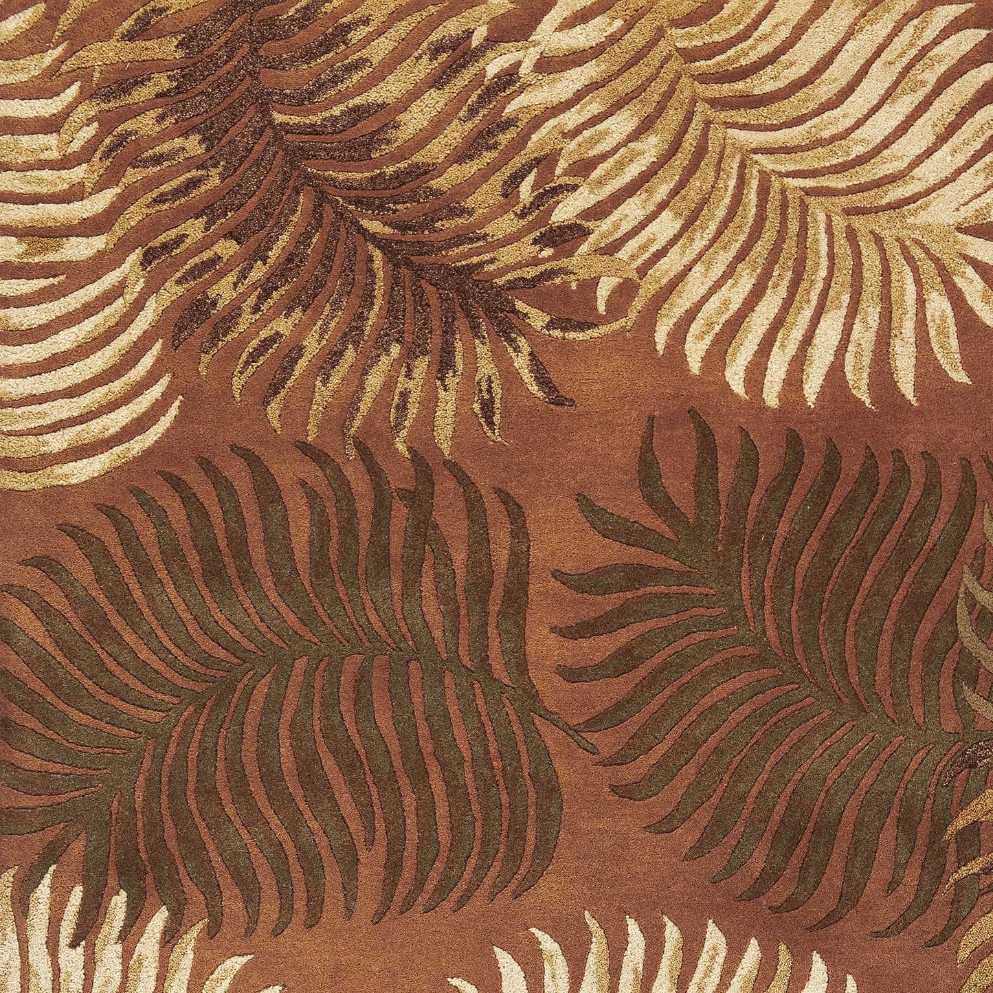 3' X 4' Rust Orange Hand Tufted Tropical Leaves Indoor Area Rug