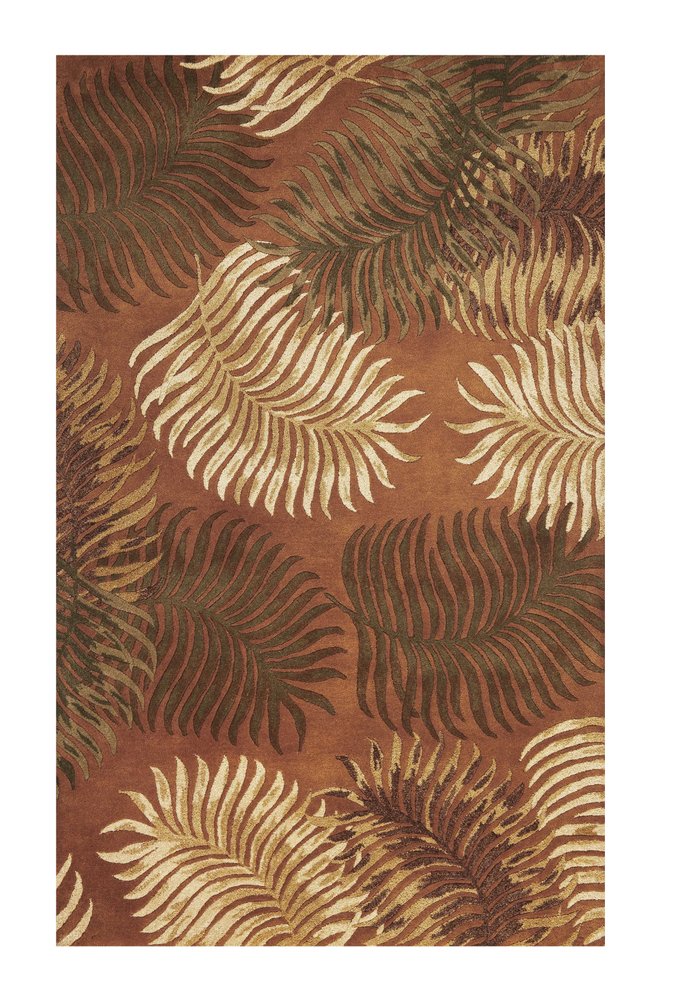 5' X 8' Rust Orange And Green Wool Botanical Leaves Hand Tufted Area Rug