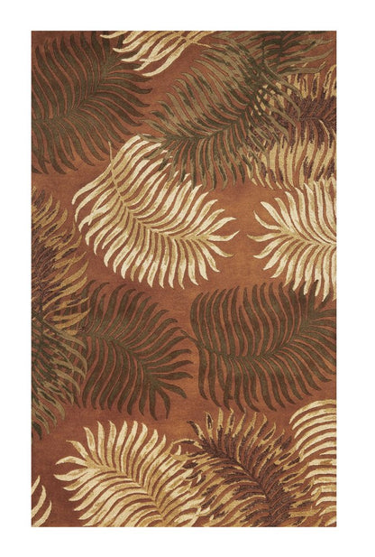 5' X 8' Rust Orange And Green Wool Botanical Leaves Hand Tufted Area Rug