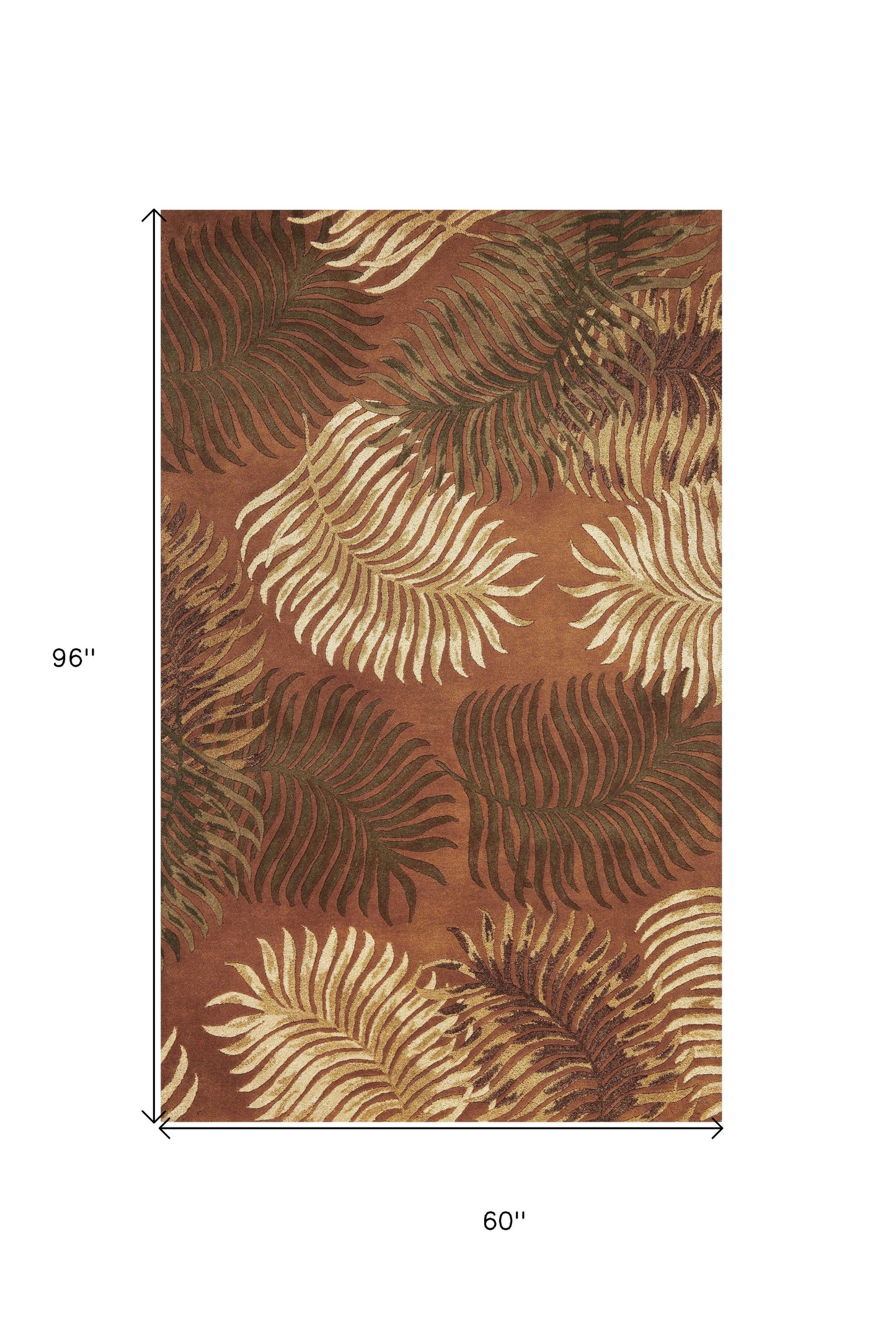 3' X 4' Rust Orange Hand Tufted Tropical Leaves Indoor Area Rug