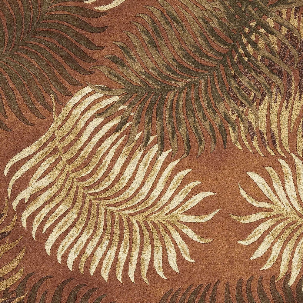 3' X 4' Rust Orange Hand Tufted Tropical Leaves Indoor Area Rug