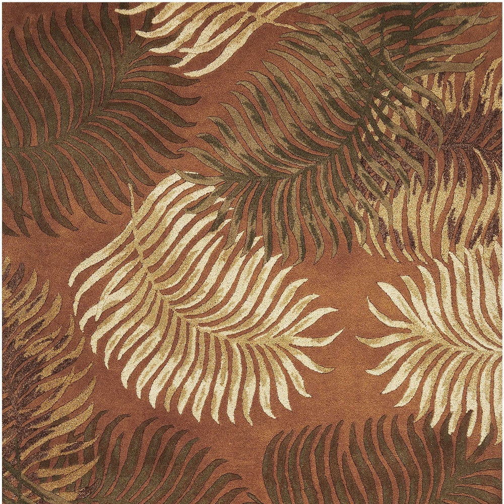 3' X 4' Rust Orange Hand Tufted Tropical Leaves Indoor Area Rug