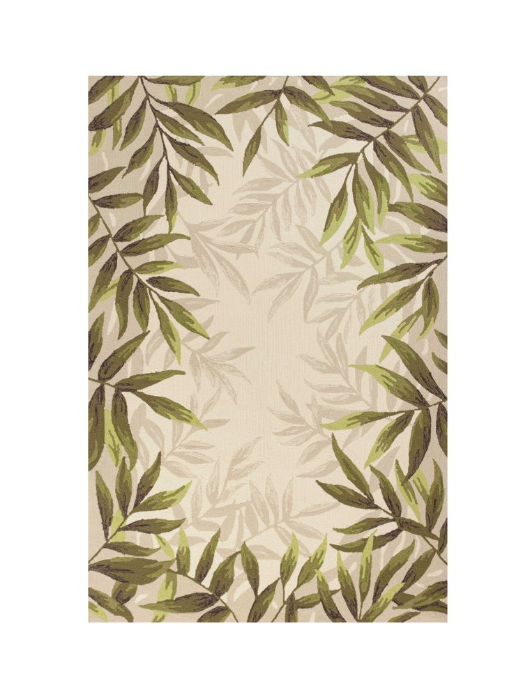 5' X 8' Ivory And Green Wool Botanical Leaves Hand Tufted Area Rug