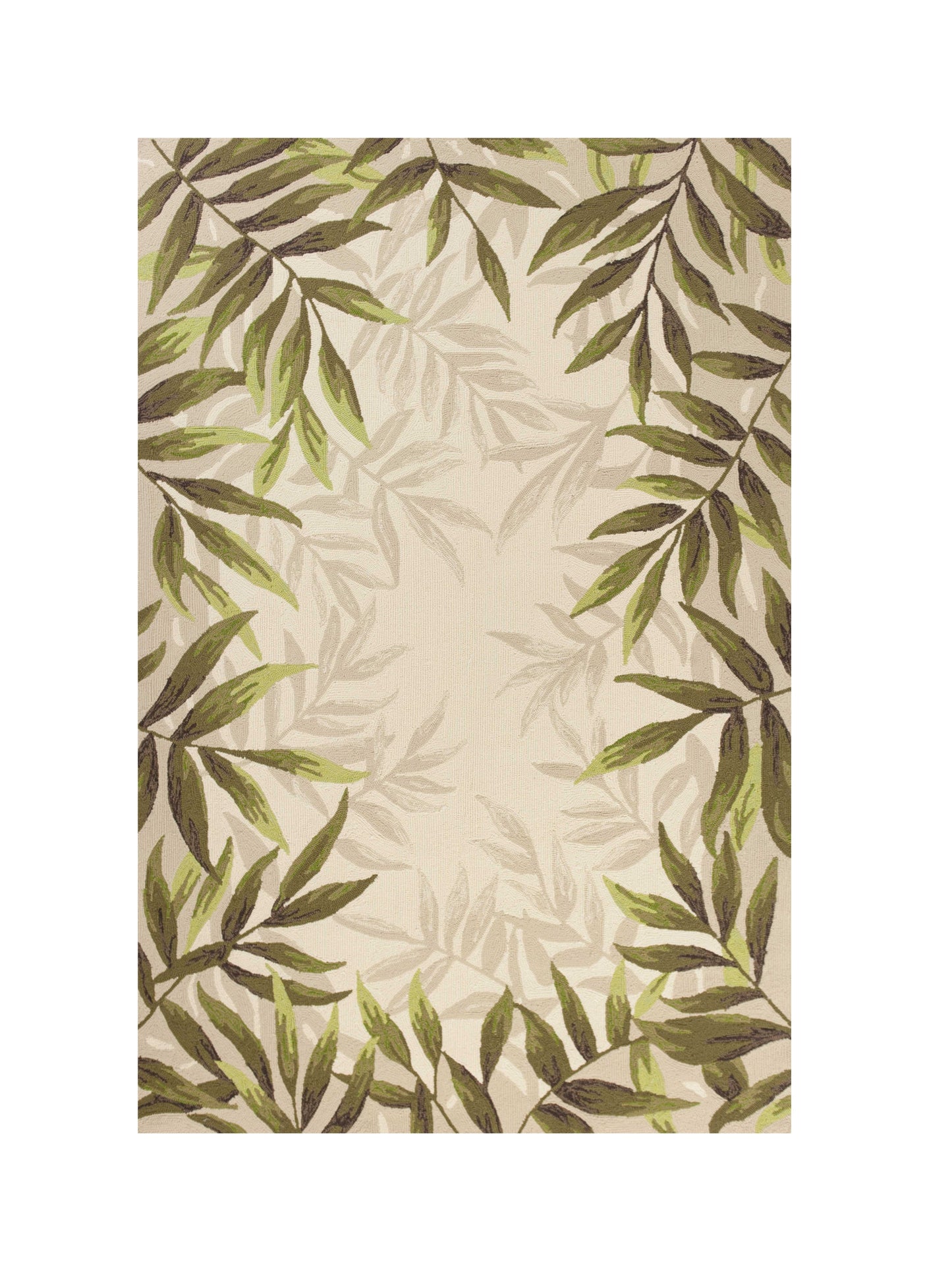 5' X 8' Ivory Hand Tufted Bordered Tropical Leaves Indoor Area Rug