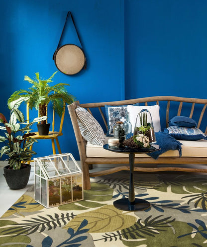 5' X 8' Ivory Green And Blue Wool Botanical Leaves Hand Tufted Area Rug