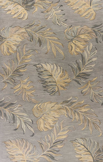 3' X 5' Gray And Taupe Wool Botanical Leaves Hand Tufted Area Rug