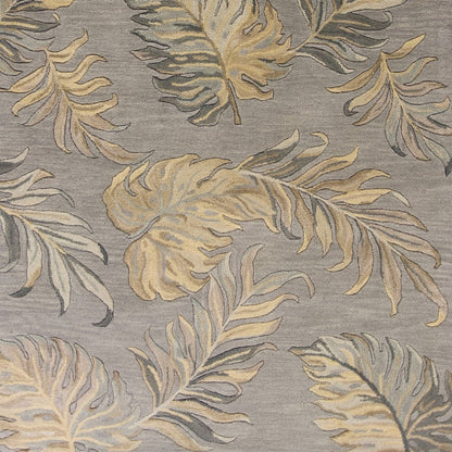 8' X 11' Gray And Taupe Wool Botanical Leaves Hand Tufted Area Rug