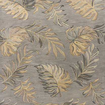 3' X 5' Gray And Taupe Wool Botanical Leaves Hand Tufted Area Rug
