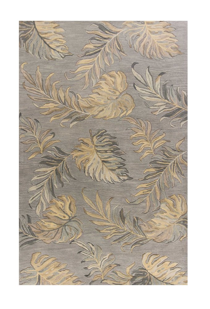 8' X 11' Gray And Taupe Wool Botanical Leaves Hand Tufted Area Rug
