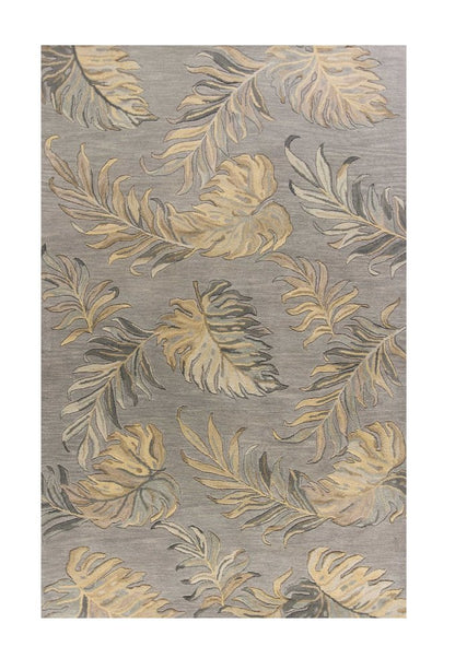 8' X 11' Gray And Taupe Wool Botanical Leaves Hand Tufted Area Rug