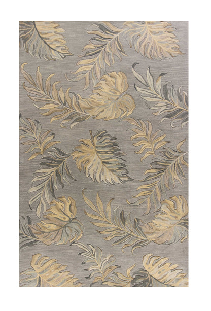 3' X 5' Gray And Taupe Wool Botanical Leaves Hand Tufted Area Rug