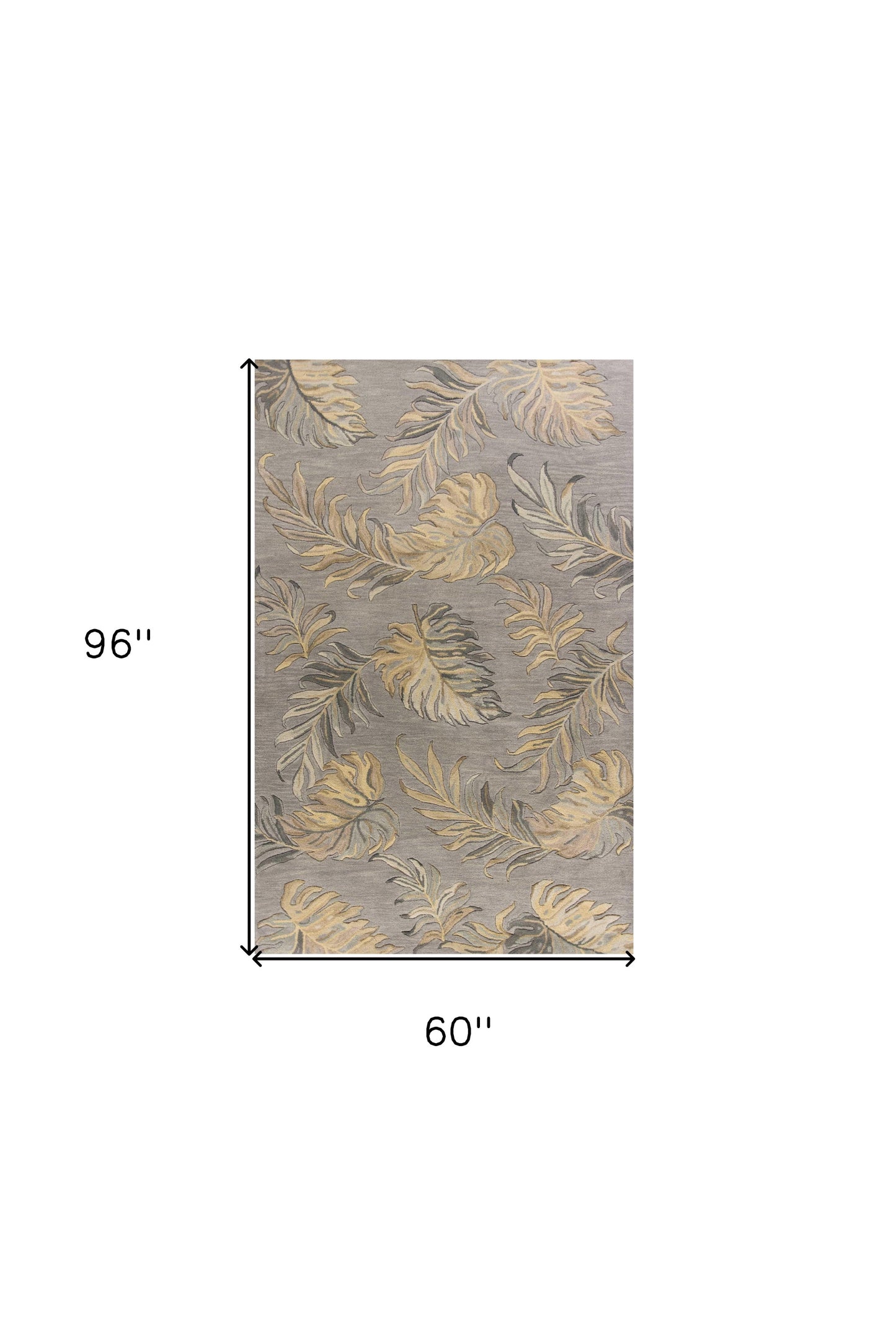 3' X 5' Gray And Taupe Wool Botanical Leaves Hand Tufted Area Rug