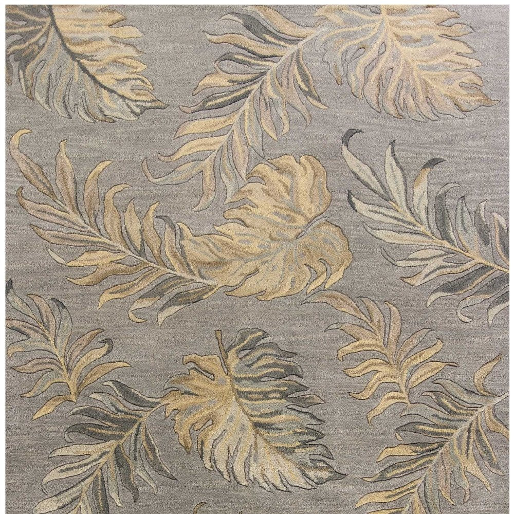 8' X 11' Gray And Taupe Wool Botanical Leaves Hand Tufted Area Rug