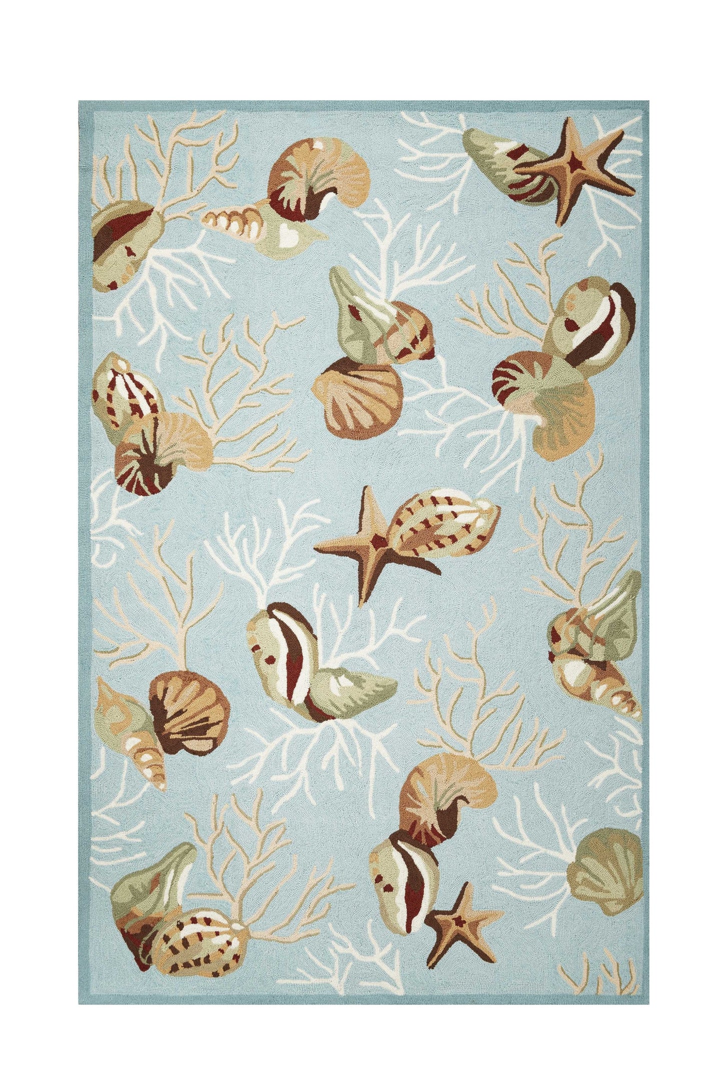 7' Round Blue Shells And Corals Indoor Area Rug