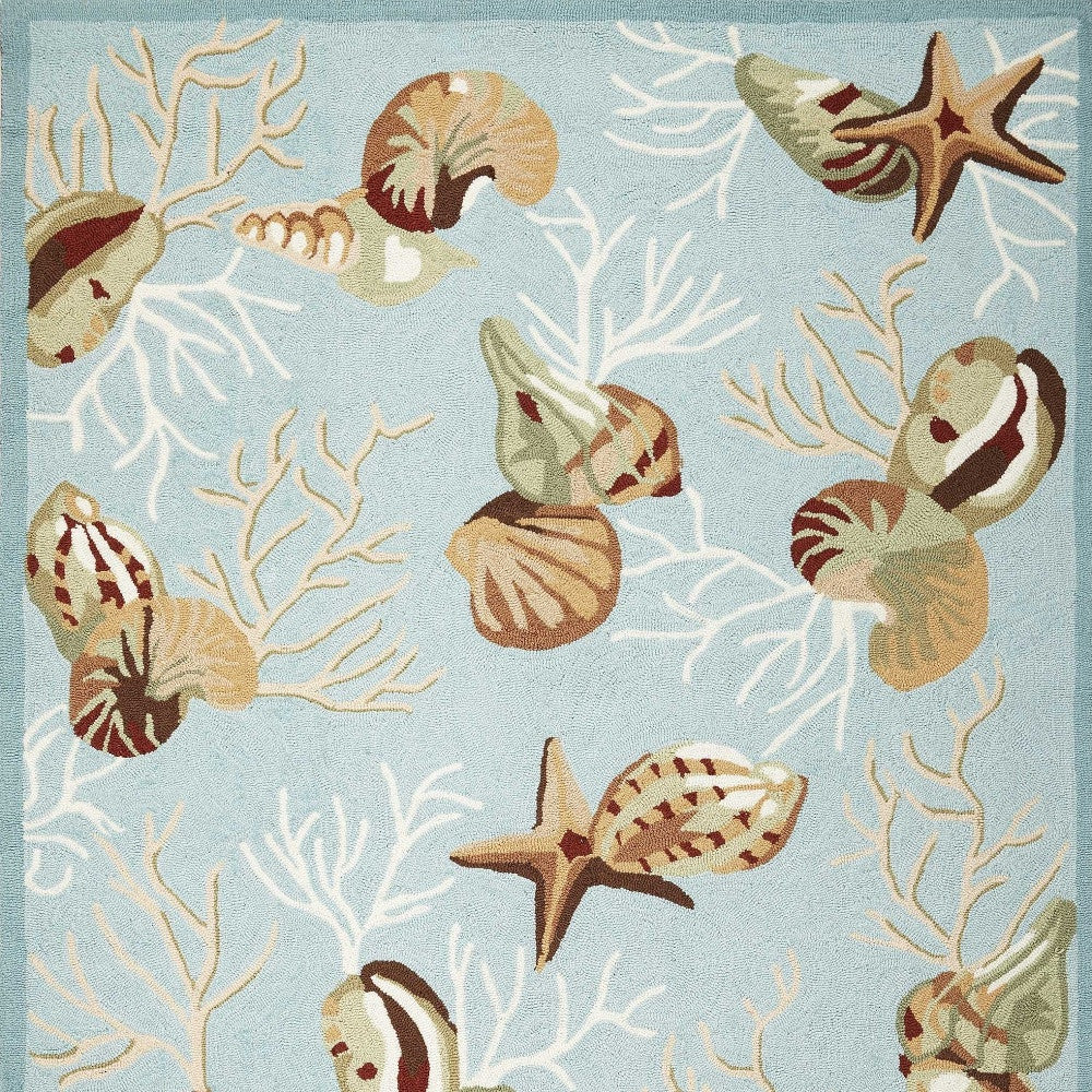 7' Round Blue Shells And Corals Indoor Area Rug